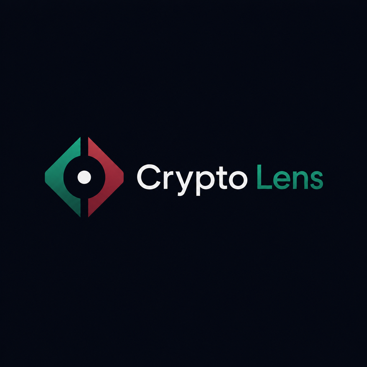 Crypto Lens logo: a split green-and-red lens forming an eye with a central dot, beside the Crypto Lens wordmark on a dark background.